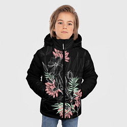 Куртка зимняя для мальчика Букет с розовыми георгинами, цвет: 3D-черный — фото 2