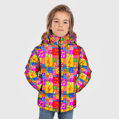 Зимняя куртка для мальчика Красочные Музыкальные Ноты / 3D-Красный – фото 3