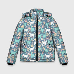 Куртка зимняя для мальчика Кошки и следы от лап, цвет: 3D-светло-серый