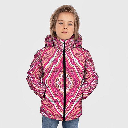 Зимняя куртка для мальчика Абстракция Узор розового цвета / 3D-Красный – фото 3