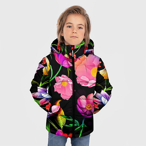 Зимняя куртка для мальчика Цветочный узор Floral pattern / 3D-Красный – фото 3