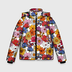 Куртка зимняя для мальчика Полевые Цветы на белом фоне, цвет: 3D-красный