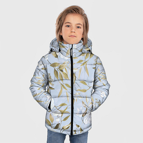 Зимняя куртка для мальчика Цветы Золотые Листья / 3D-Светло-серый – фото 3
