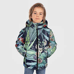 Куртка зимняя для мальчика Цветы Синие Ботанические, цвет: 3D-светло-серый — фото 2