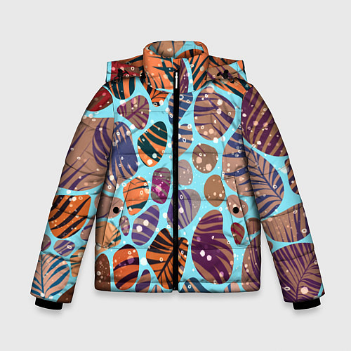 Зимняя куртка для мальчика Разноцветные камушки, цветной песок, пальмовые лис / 3D-Черный – фото 1