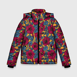 Куртка зимняя для мальчика Красные цветы, цвет: 3D-светло-серый