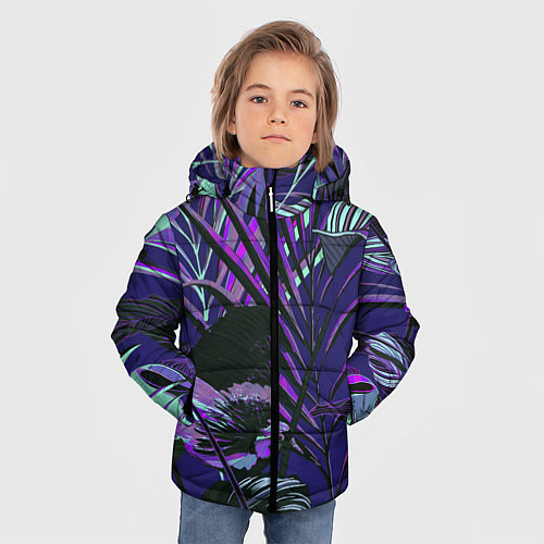 Зимняя куртка для мальчика Цветы Тропики Ночью / 3D-Красный – фото 3