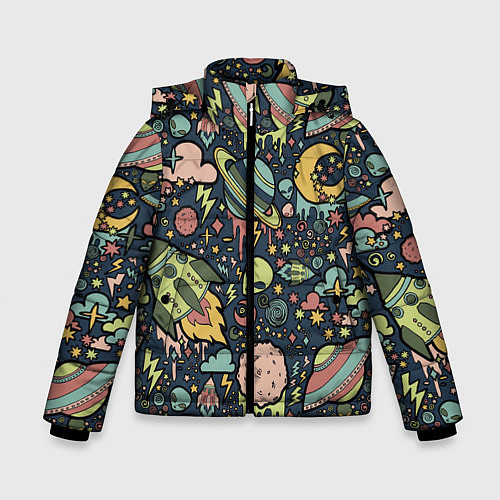 Зимняя куртка для мальчика Космос планеты / 3D-Черный – фото 1