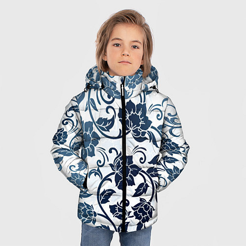 Зимняя куртка для мальчика Гжелевые цветы / 3D-Красный – фото 3