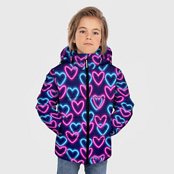 Куртка зимняя для мальчика Неоновые сердца, паттерн, цвет: 3D-светло-серый — фото 2