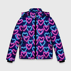 Куртка зимняя для мальчика Неоновые сердца, паттерн, цвет: 3D-черный