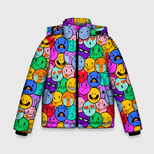 Зимняя куртка для мальчика Sticker bombing смайлы маленькие / 3D-Черный – фото 1