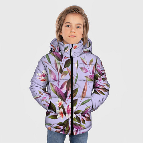 Зимняя куртка для мальчика Цветы Вересковый Сад / 3D-Светло-серый – фото 3
