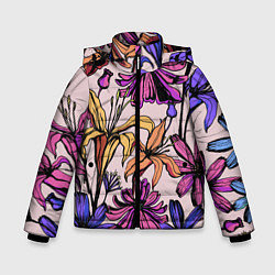 Куртка зимняя для мальчика Цветы Разноцветные, цвет: 3D-светло-серый