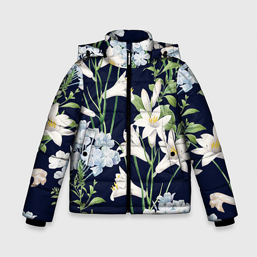 Зимняя куртка для мальчика Цветы Белые Лилии В Саду / 3D-Черный – фото 1