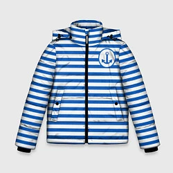 Куртка зимняя для мальчика Морская тельняшка - бело-синие полосы и якорь, цвет: 3D-светло-серый