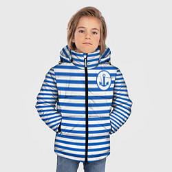 Куртка зимняя для мальчика Морская тельняшка - бело-синие полосы и якорь, цвет: 3D-светло-серый — фото 2