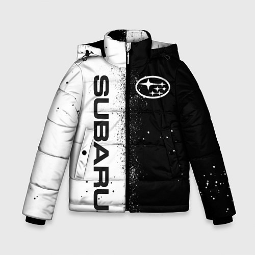 Зимняя куртка для мальчика СУБАРУ - SUBARU ЧЕРНО БЕЛЫЕ БРЫЗГИ КРАСКА / 3D-Черный – фото 1