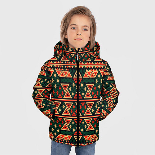 Зимняя куртка для мальчика Узор геометрия треугольная / 3D-Красный – фото 3