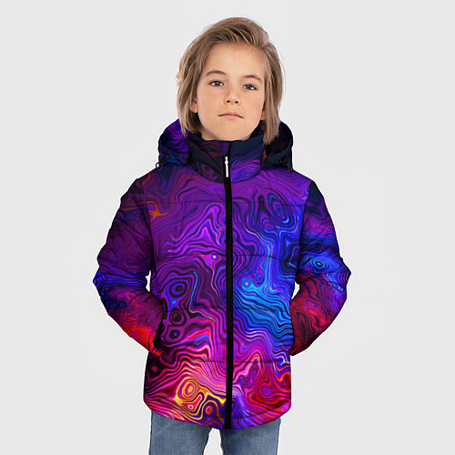 Зимняя куртка для мальчика Цветные неоновые разводы на воде Авангард Colored / 3D-Красный – фото 3