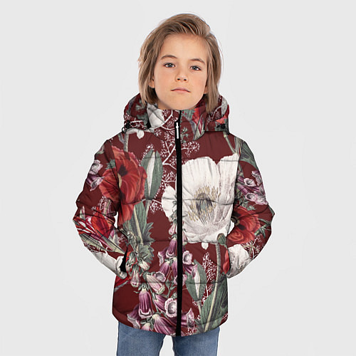 Зимняя куртка для мальчика Цветы Красного Мака / 3D-Красный – фото 3