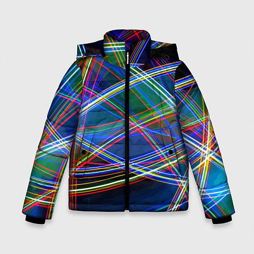 Зимняя куртка для мальчика Разноцветные неоновые линии Абстракция Multicolore / 3D-Красный – фото 1