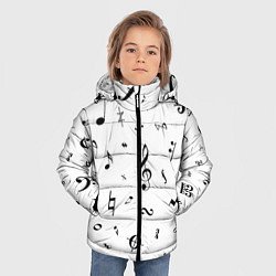 Куртка зимняя для мальчика Нотные Знаки Черные на Белом, цвет: 3D-светло-серый — фото 2