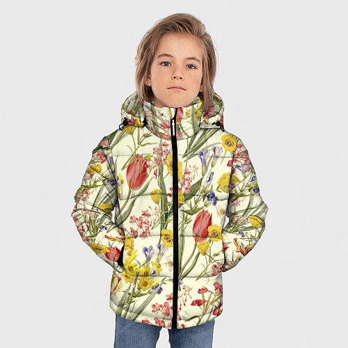 Зимняя куртка для мальчика Цветы Весенние Тюльпаны / 3D-Красный – фото 3