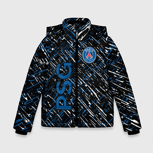 Зимняя куртка для мальчика Псж синие белые чёрточки / 3D-Черный – фото 1