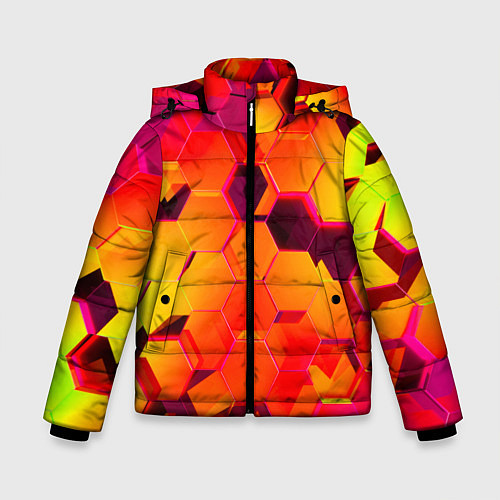 Зимняя куртка для мальчика НЕОНОВЫЕ ГРАДИЕНТНЫЕ 3D гексаэдры / 3D-Черный – фото 1