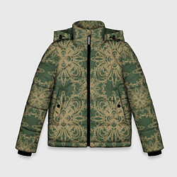 Куртка зимняя для мальчика Зелено-золотой фрактальный узор, цвет: 3D-черный