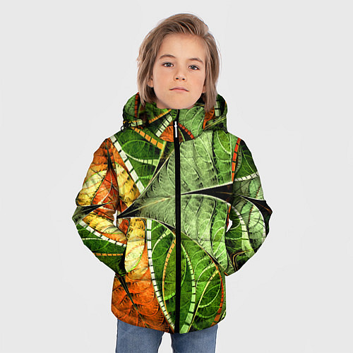 Зимняя куртка для мальчика Растительный абстрактный фрактальный паттерн Veget / 3D-Красный – фото 3