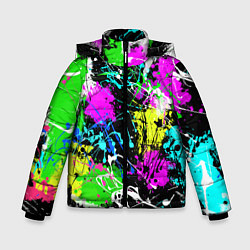 Куртка зимняя для мальчика Разноцветные пятна краски на черном фоне, цвет: 3D-черный
