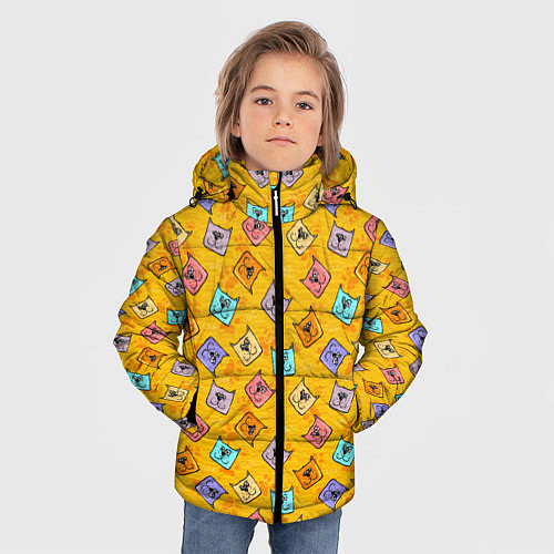 Зимняя куртка для мальчика Цветные котики и лапки / 3D-Красный – фото 3