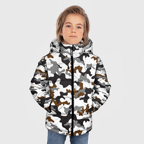 Зимняя куртка для мальчика Камуфляж Чёрно-Белый Camouflage Black-White / 3D-Красный – фото 3