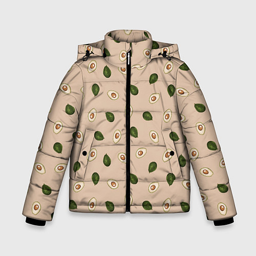 Зимняя куртка для мальчика Авокадо на бежевом паттерн / 3D-Черный – фото 1