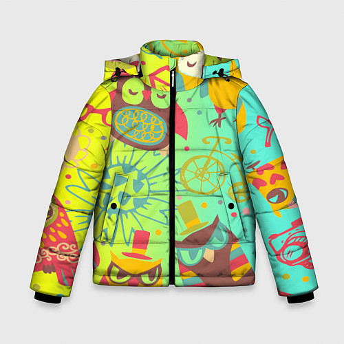 Зимняя куртка для мальчика Весёлые совы / 3D-Черный – фото 1