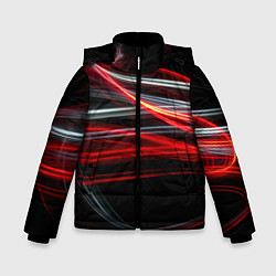 Куртка зимняя для мальчика Волнообразные линии неона - Красный, цвет: 3D-черный
