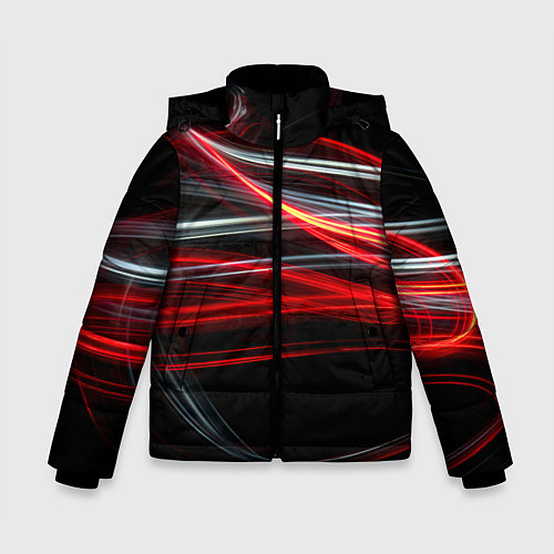 Зимняя куртка для мальчика Волнообразные линии неона - Красный / 3D-Черный – фото 1