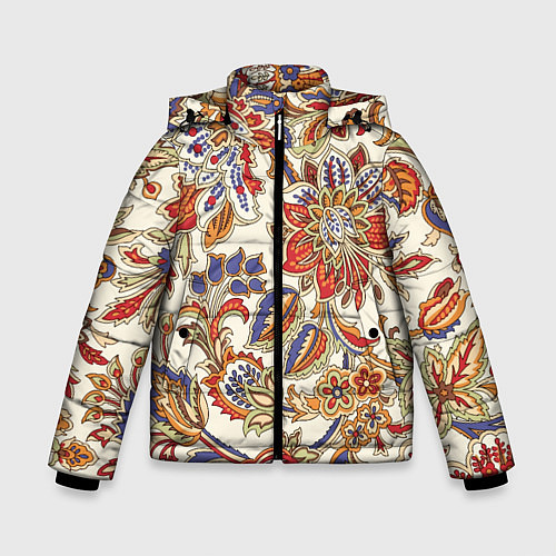 Зимняя куртка для мальчика Цветочный винтажный орнамент / 3D-Черный – фото 1