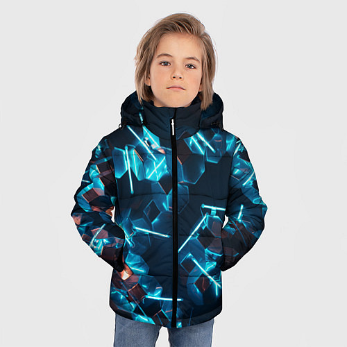 Зимняя куртка для мальчика Неоновые фигуры с лазерами - Голубой / 3D-Светло-серый – фото 3