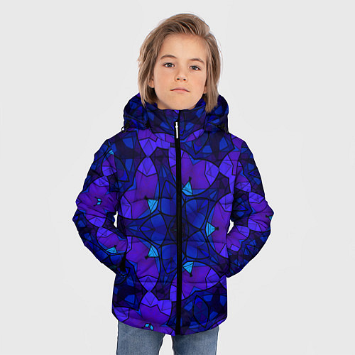Зимняя куртка для мальчика Калейдоскоп -геометрический сине-фиолетовый узор / 3D-Красный – фото 3