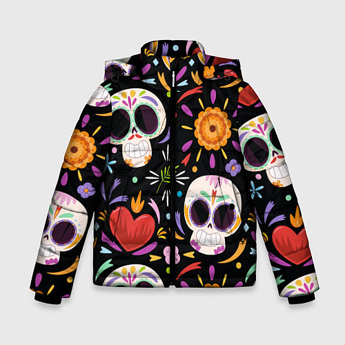 Зимняя куртка для мальчика Веселые черепа в цветах / 3D-Черный – фото 1