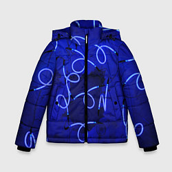 Куртка зимняя для мальчика Неоновые закрученные фонари - Синий, цвет: 3D-светло-серый