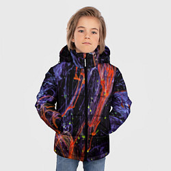 Куртка зимняя для мальчика Неоновые краски во тьме - Оранжевый и фиолетовый, цвет: 3D-черный — фото 2