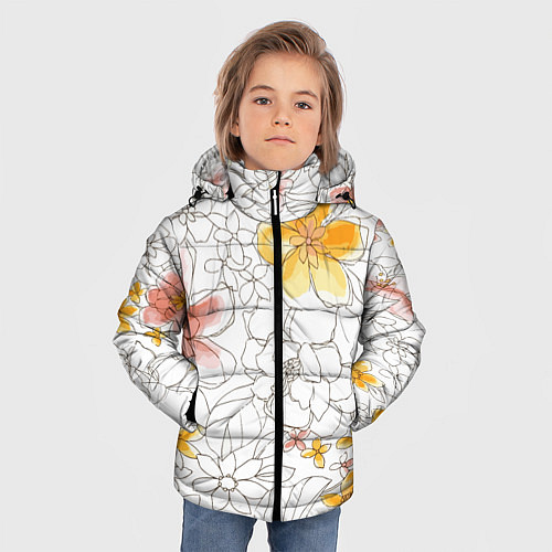 Зимняя куртка для мальчика Минималистическая цветочная композиция Watercolour / 3D-Светло-серый – фото 3