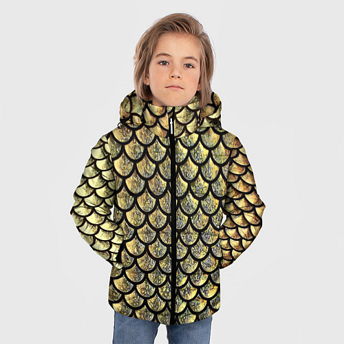 Зимняя куртка для мальчика Чешуя золотая / 3D-Красный – фото 3