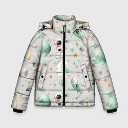 Куртка зимняя для мальчика Космос на сером, цвет: 3D-черный