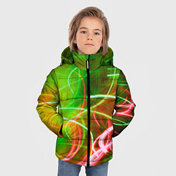 Куртка зимняя для мальчика Неоновые линии и фонари - Зелёный, цвет: 3D-светло-серый — фото 2