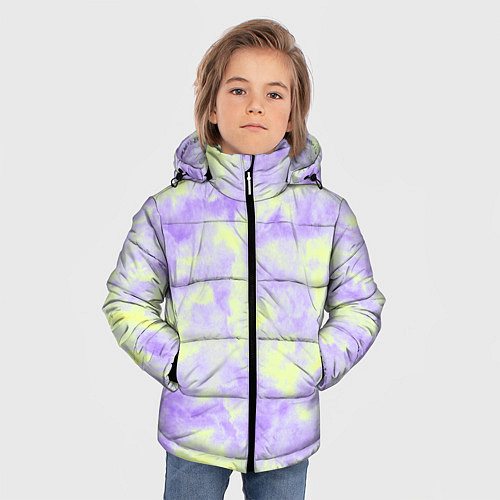 Зимняя куртка для мальчика Нежный желто-фиолетовый тай дай / 3D-Светло-серый – фото 3